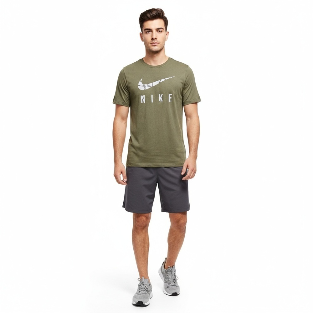 Nike Run Division T Shirt Mens Size Medium Khaki Cracked Swoosh Athleisure